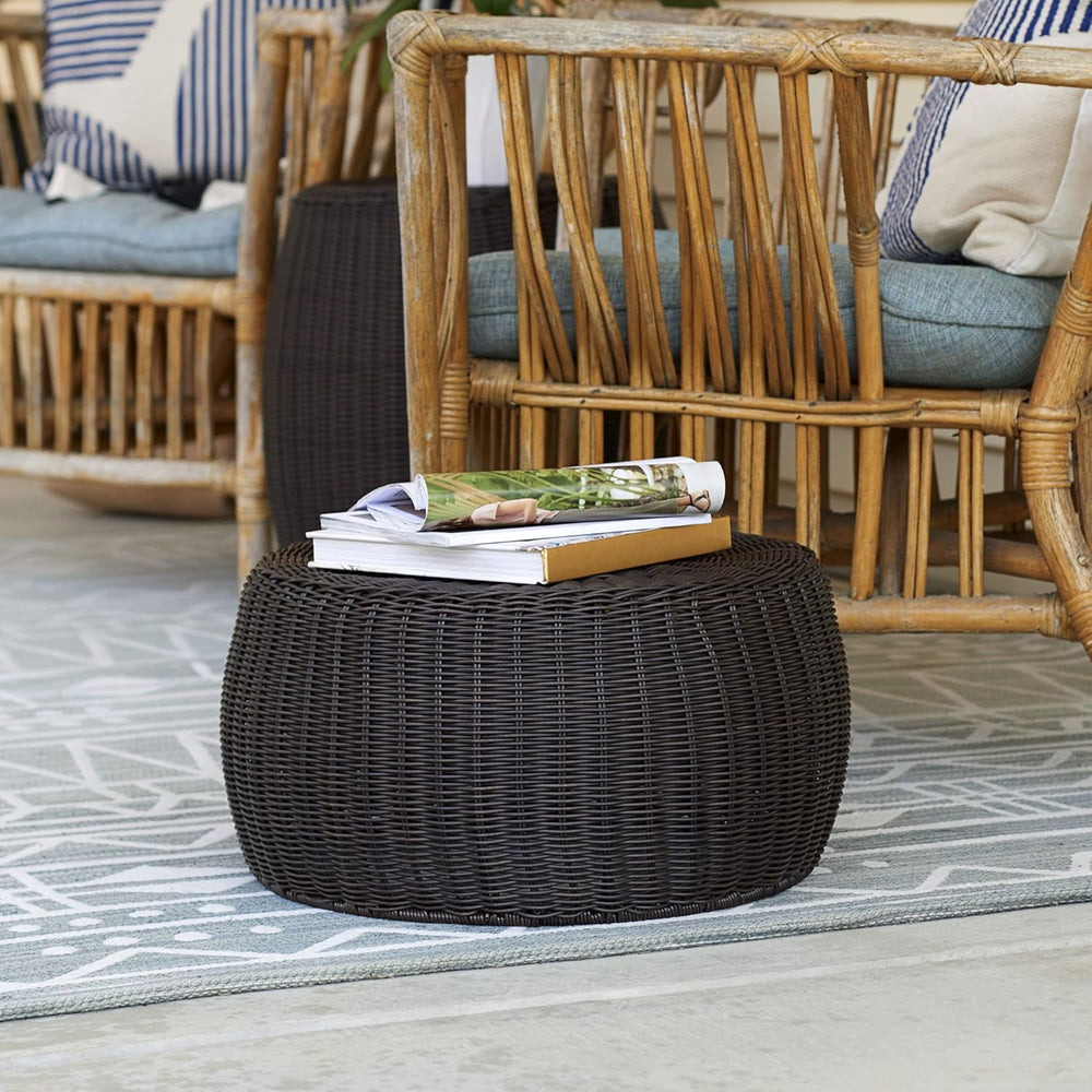 Household Essentials Round Handwoven Resin Storage Stool Ottoman, Brown