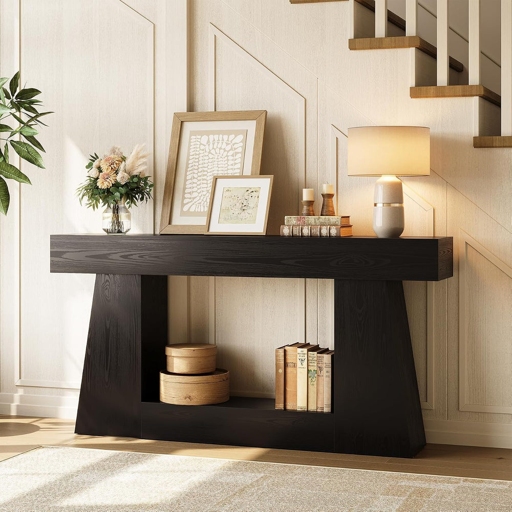 LITTLE TREE 63" Farmhouse Console Table with Storage, Rustic Sofa Table ...