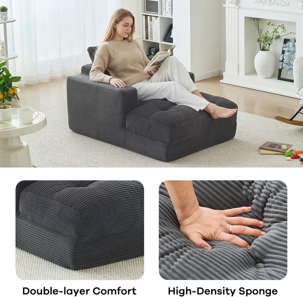 45" Chaise Lounge Chair Indoor, Corduroy Upholstered Sofa Bed, Deep Seat...