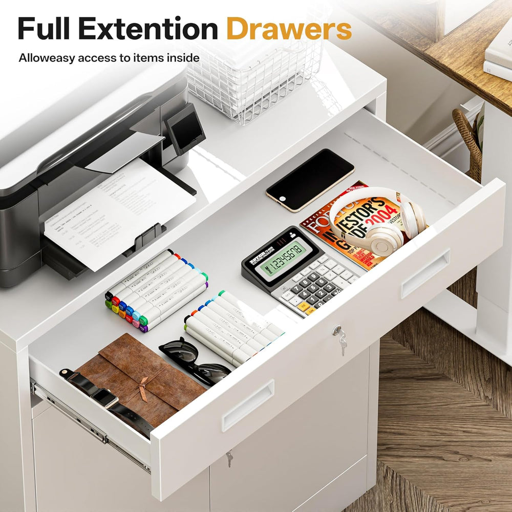 Metal Storage Cabinets with Drawer, 36" H Lockable Storage Cabinet with ...