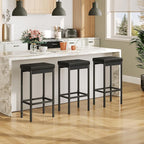 HOOBRO Bar Stools, Set of 3 Modern Black Rectangular Bar Chairs, 24.8-Inch Height, 2" Thick Upholstered Seat with High-Density Sponge, for Kitchen, Dining Room, Cafe, Bar Counter