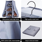 Hanging Shoe Organizer for Closet Footwear Boots Storage Shelf | Hang Closet Organization Storing Shelves Rack Display Shoes Boots Clothes 10-Shelf 4 Pockets Space Saver Oxford Cloth 2 Pack