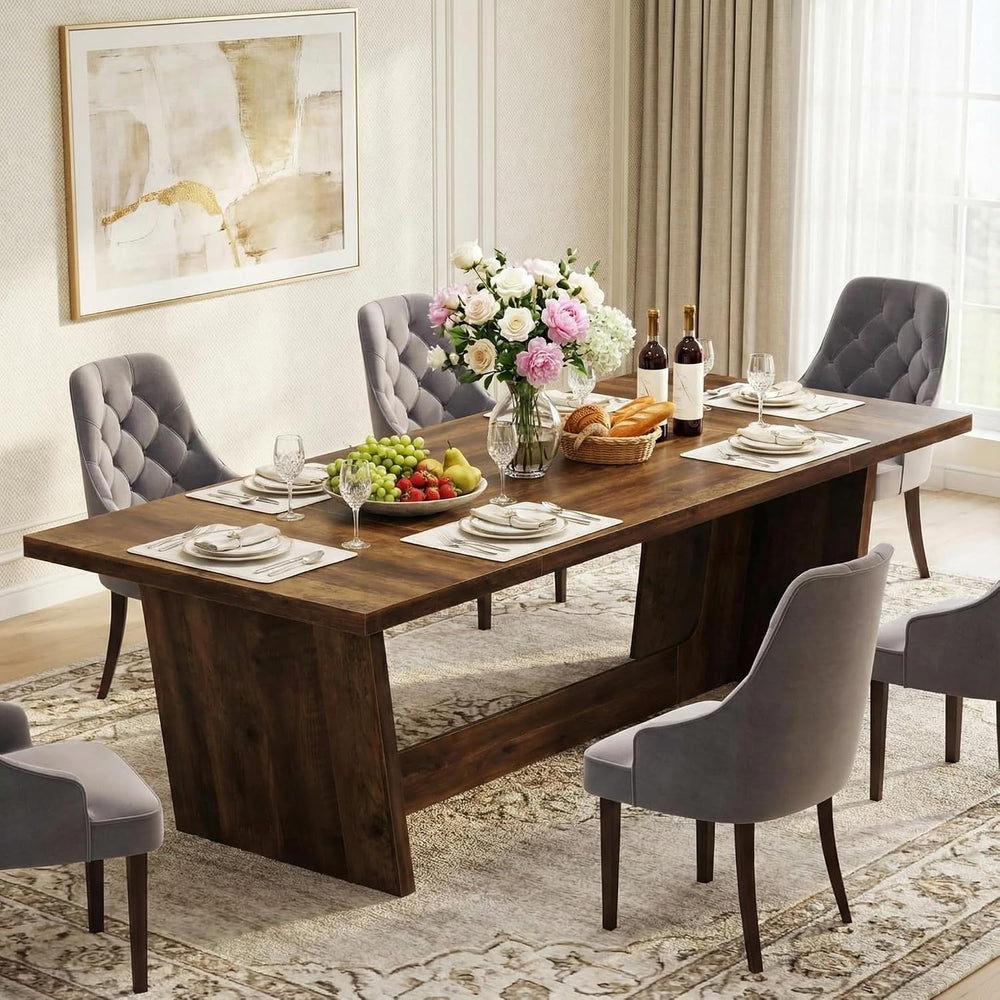 Lailang 71 Inch Dining Table, Rectangular Kitchen Tables, Pedestal Dinner Tab...
