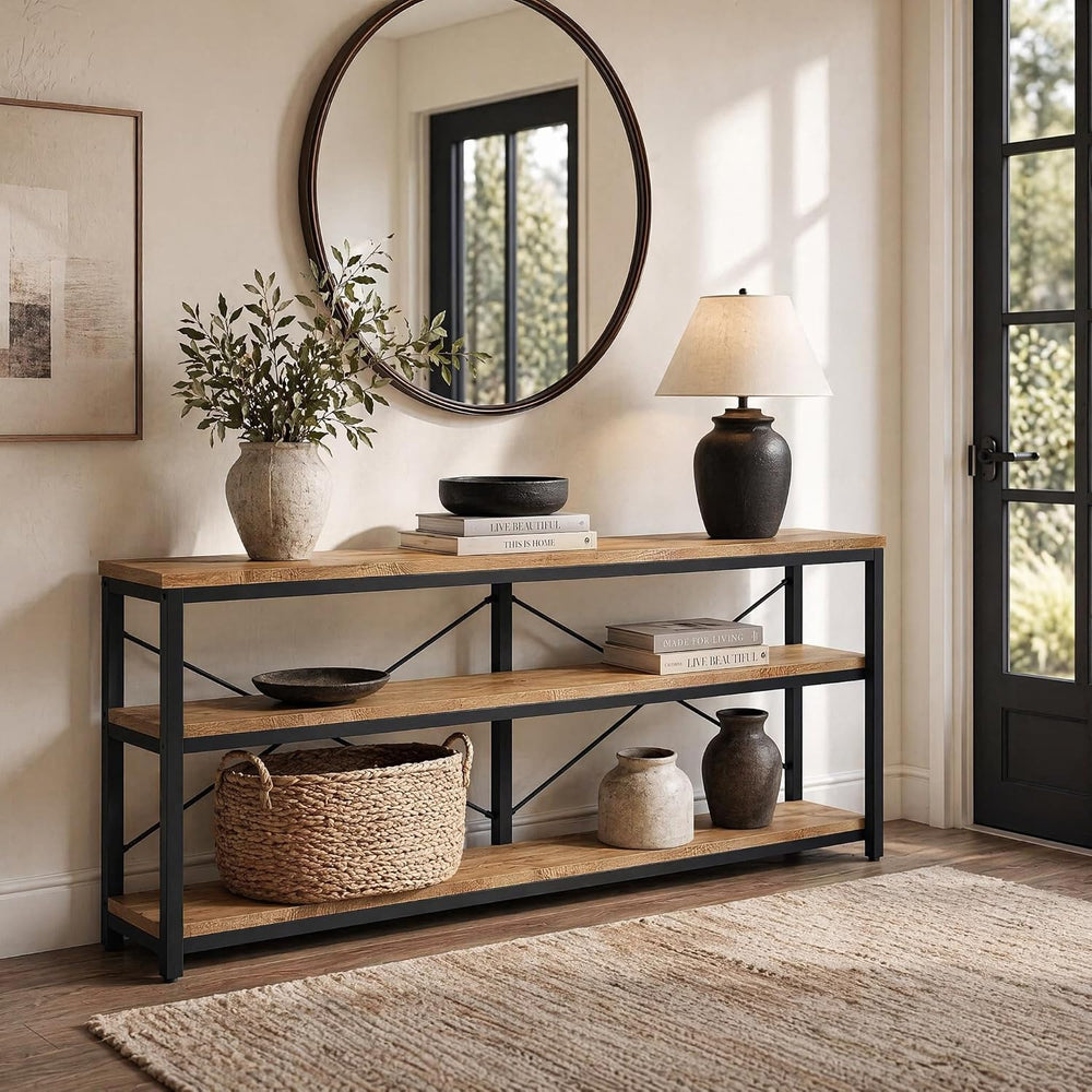 Tribesigns 70.9-Inch Console Table, 3-Tier Industrial Sofa Table with Metal F...