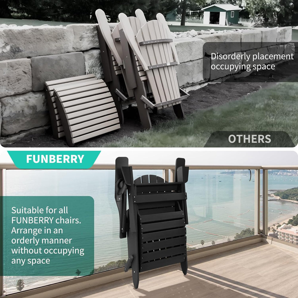 FUNBERRY Folding Adirondack Ottoman Set of 2, HDPE All Weather Outdoor Foot R...