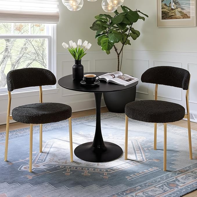 SoarFlash Kitchen Table and Chairs for 2, 24" Dining Table Set for 2 with Boucle Upholstered Chairs, 3 Piece Round Kitchen Table Set, Dining Room Table Set for Small Space, Apartment