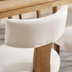 Modern Kitchen Chairs Set of 4, Upholstered Dining Chairs with Curved Back, Farmhouse Linen Fabric Dining Room Chair Comfy Wood Chairs for Living Room/Home Office/Reception, Beige
