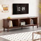 Ball & Cast 67" Modern Farmhouse TV Stand for TVs up to 75",Media Console with Drop-Down & Sliding Doors,Entertainment Center w/2 Storage Cabinets & Solid Wood Legs for Living Room,Bedroom Dark Brown