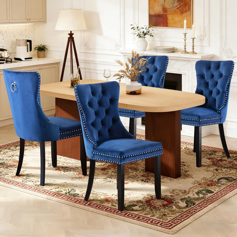 Dining Chairs Set of 2,Velvet Kitchen Chairs with Wood Legs(Blue) | JETEAGO U...
