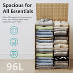 Foldable Laundry Hamper Basket with Lid by Fiona's magic, Handwoven 96L Large Clothes Hamper with Removable Liner Bags, Collapsible Tall Hamper for Bedroom, Bathroom and Dorm Organizer, 2Pack, Natural