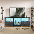 TV Stand for 65 Inch TV, LED Entertainment Center with Fabric Drawers and Power Outlets, Modern Industrial TV Media Console for Living Room, Bedroom Storage Cabinet - 59'' Black