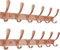 SKOLOO Coat Rack Wall Mounted - 6 Hooks, Pack of 2, Heavy Duty, Stainless Steel, Metal Wall Hanger, Sturdy Coat Hooks for Hanging Coats, Jacket, Clothes, Hat, Matte Rose Gold