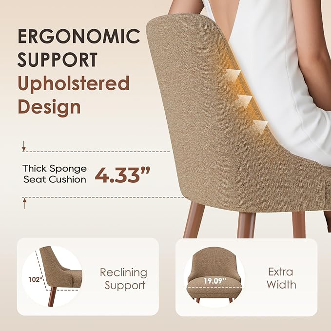 Dining Chairs Set of 6, Upholstered Dining Room Chair with Wood Legs, High-Back Padded Kitchen Chairs for Dining Room/Restaurant/Cafe, Camel