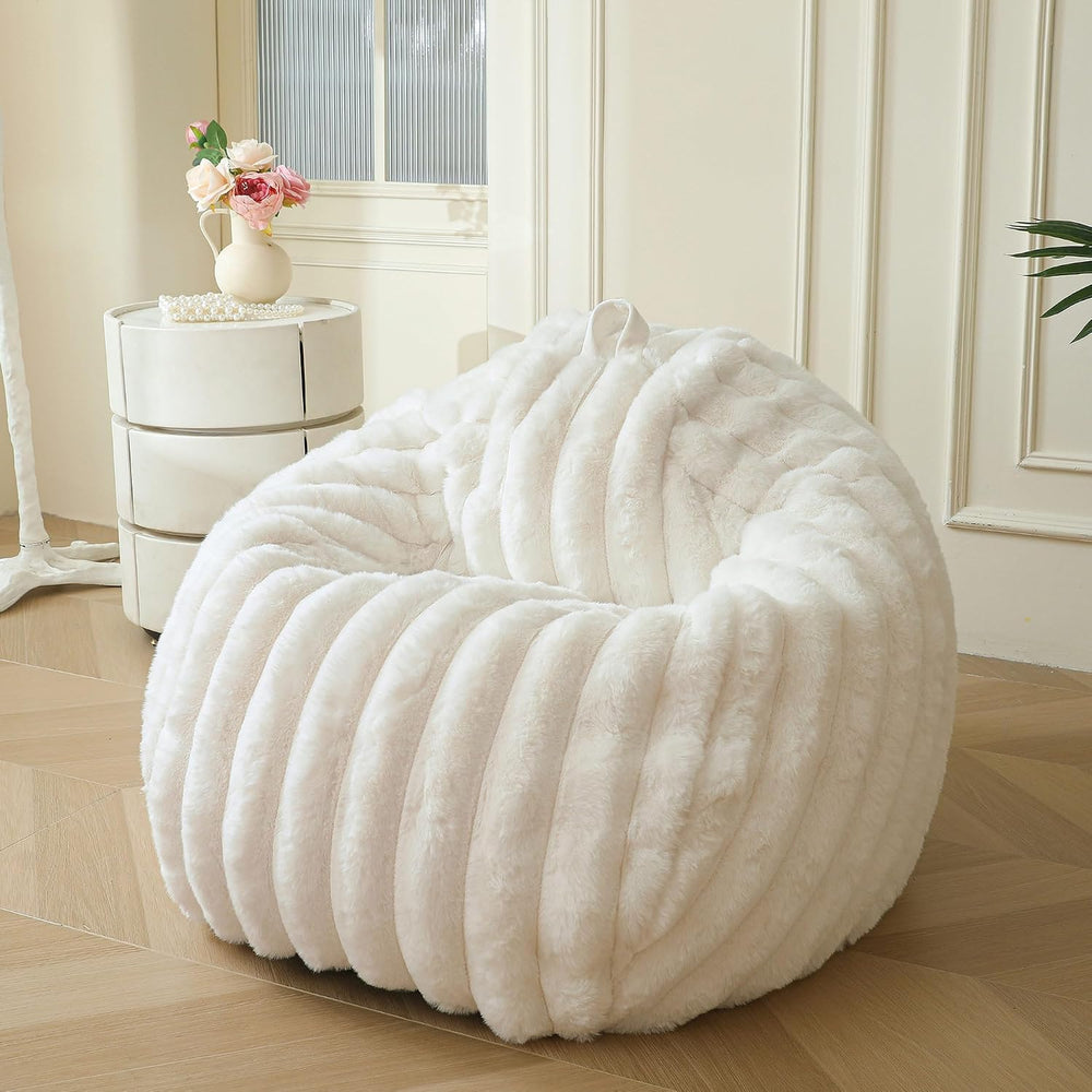 MEGO 3FT Fluffy Faux Rabbit Fur Bean Bag Chair Cover, No Filler, Beige | Plus...