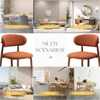 Kitchen Dining Chairs Set of 2 Modern Soft Linen Farmhouse Dining Room Chair with Metal Legs, Orange/Walnut