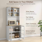 31.5"D*14.5"W*72"H Freestanding Kitchen Pantry with 4 Adjustable Shelves, 19"H Top Single Door & 28.5"H Lower French Door, Rectangular Storage Cabinet, for Living Room, Dining Room, White