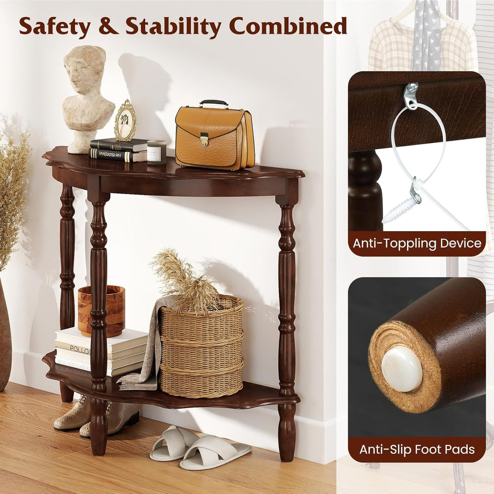 GOFLAME Half Moon Entryway Table, Retro Console Table with Storage Shelf &amp...