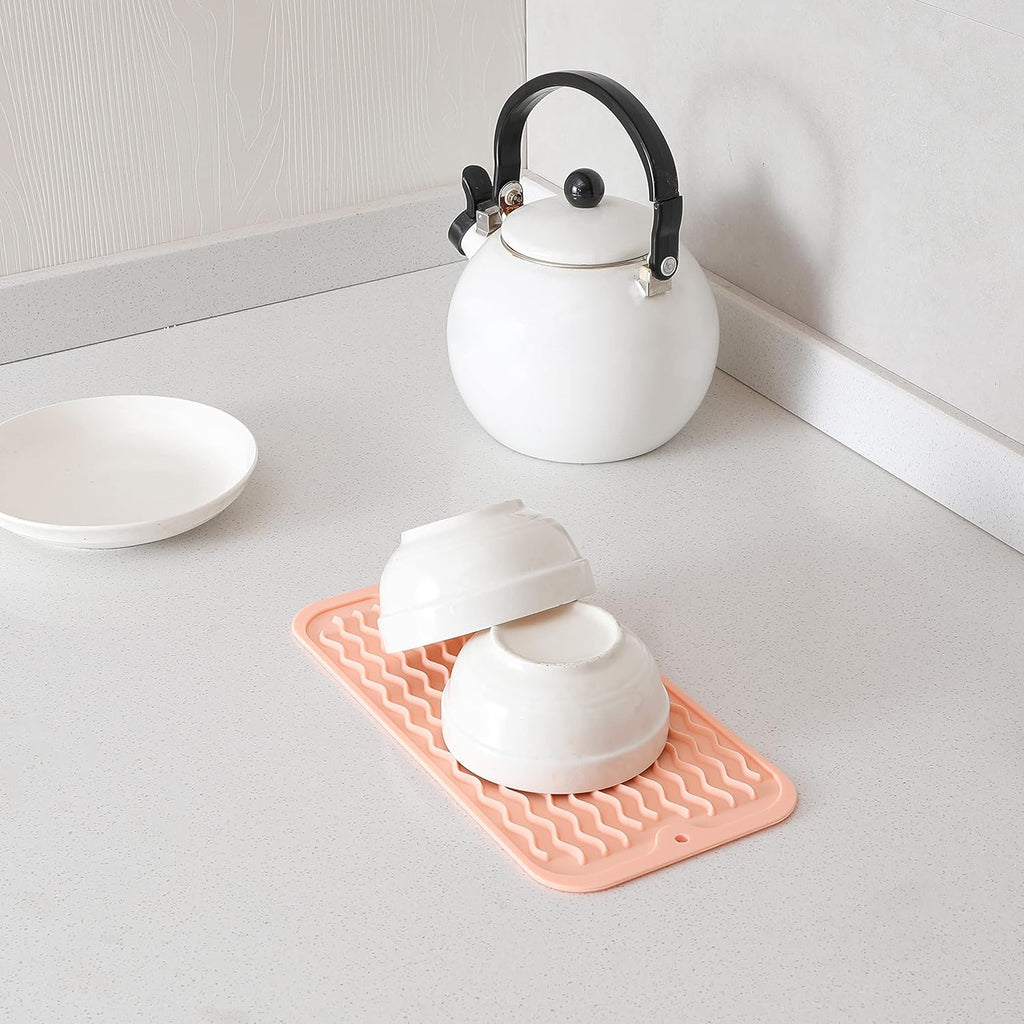 Silicone Dish Drying Mat for Multiple Usage,Easy clean,Eco-friendly,Heat-resistant Silicone Mat for Kitchen Counter or Sink,Refrigerator or Drawer Liner Pink S 12 inches x 6 inches