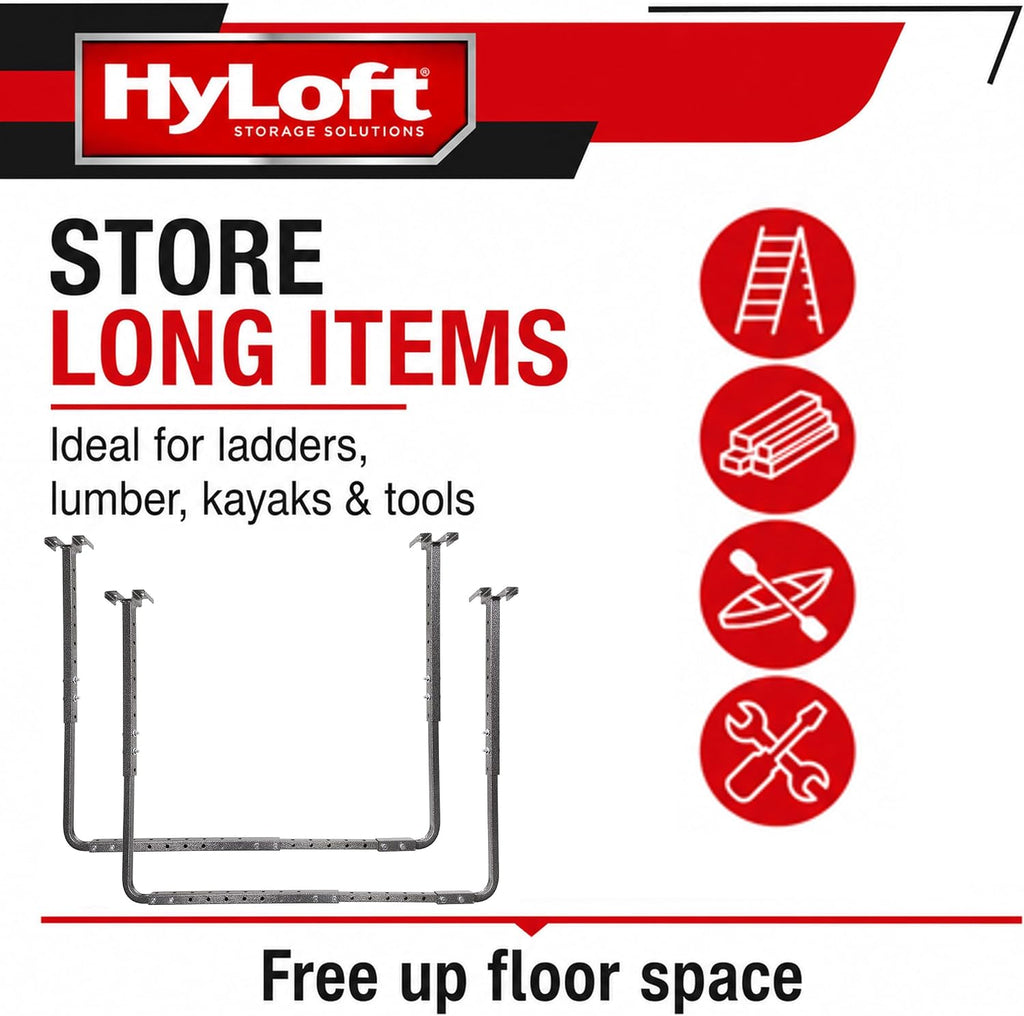 HyLoft Adjustable Garage Ceiling Mount Storage Rack Kit, Ceiling Shelving Mounts, 34 in. x 26 in., 80844-10, Hammertone