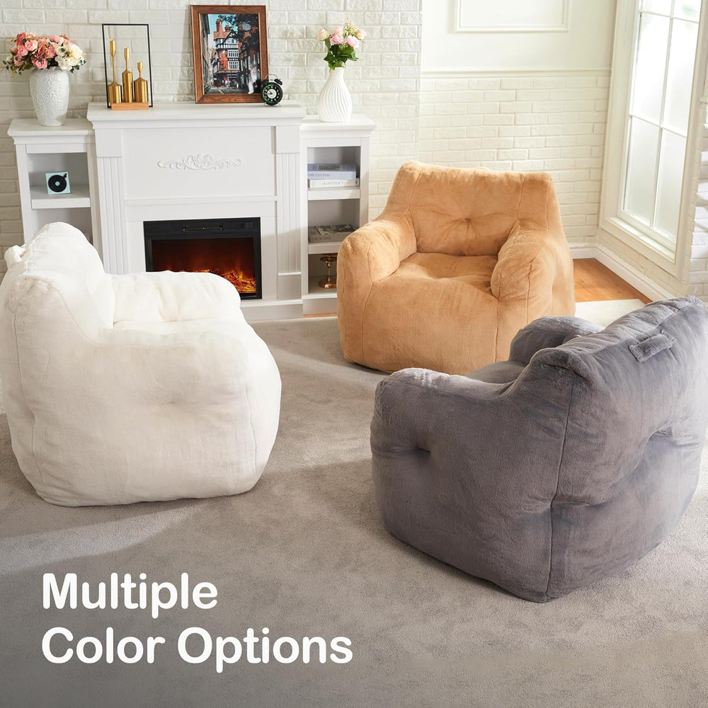 Hobestluk Furry Bean Bag Chair with Arms, Foam Filler for Adult, Grey | Soft ...