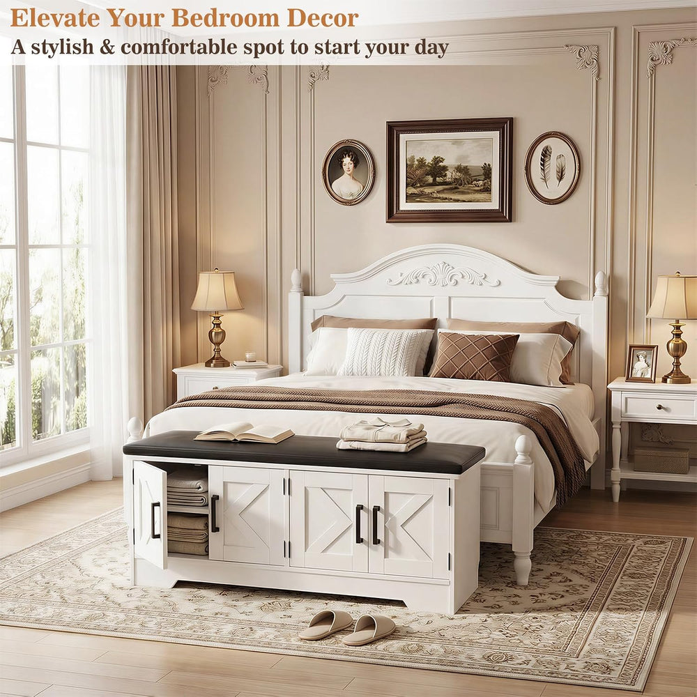 Armocity 43.3" Farmhouse Shoe Storage Bench with Cushion for Entryway | ...