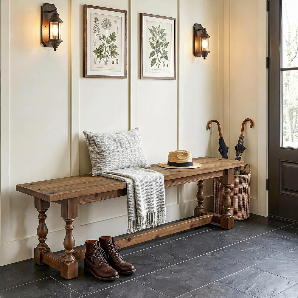 Rustic Solid Wood Entryway Bench, 59.1" Long Farmhouse Dining Seat with ...