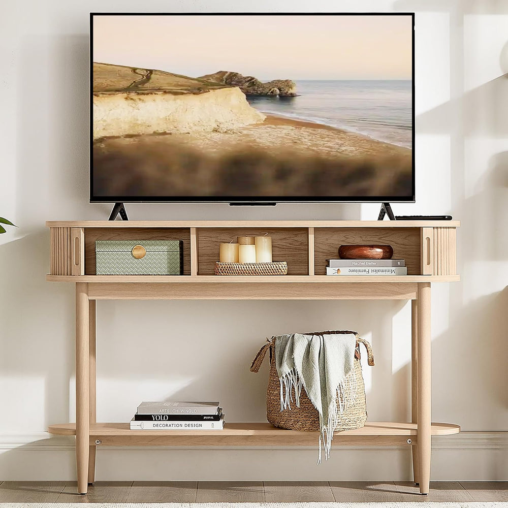 LINSY Fluted Console Table with Storage, Entryway Table Wood Entrance Tables ...