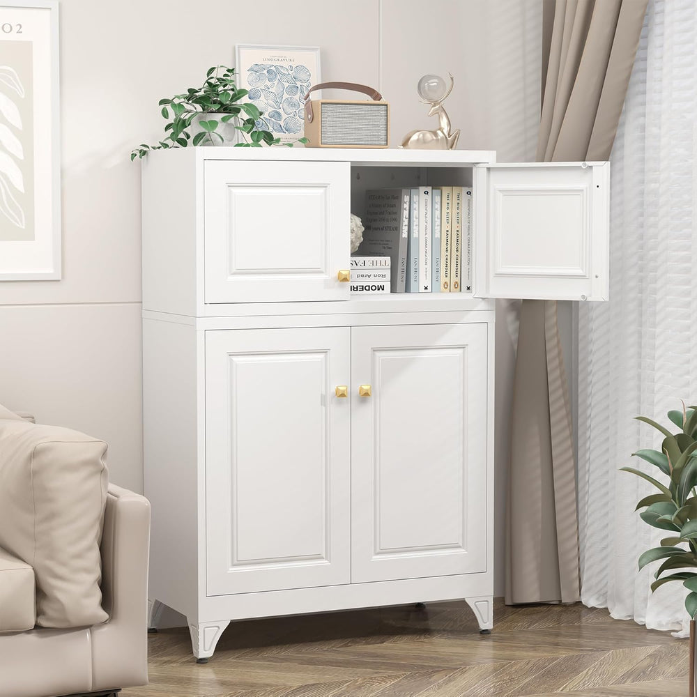Metal Storage Cabinet with Doors, Small Kitchen Storage Cabinets, White Wall ...