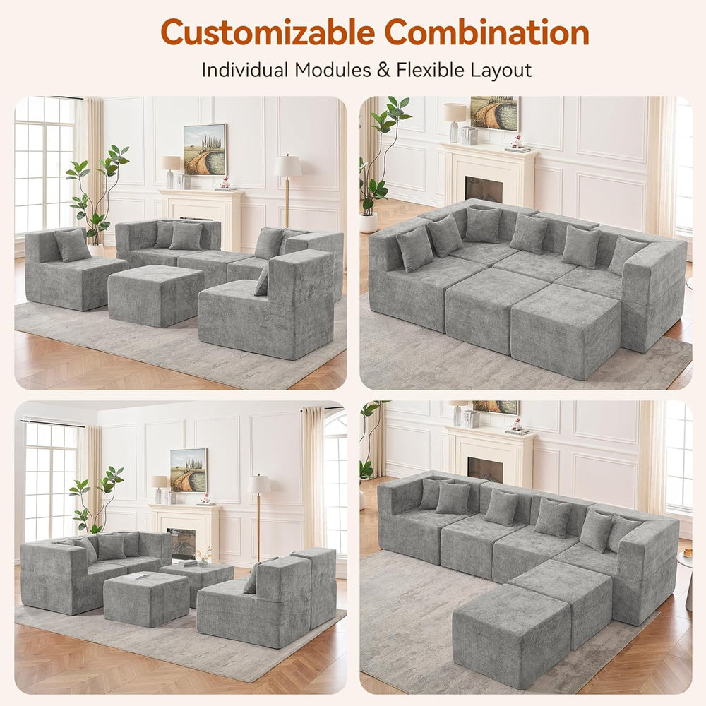 MONVANE Modular Sectional Cloud Couch for Living Room - 130'' 6 Seate...