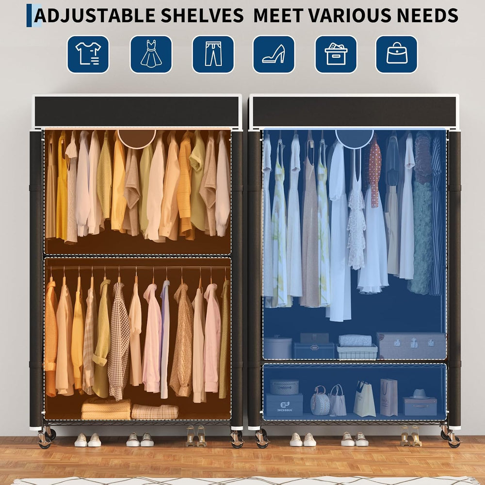 Garvee Heavy Duty Clothes Rack with Cover, 485LBS, on Wheels, Carbon Steel