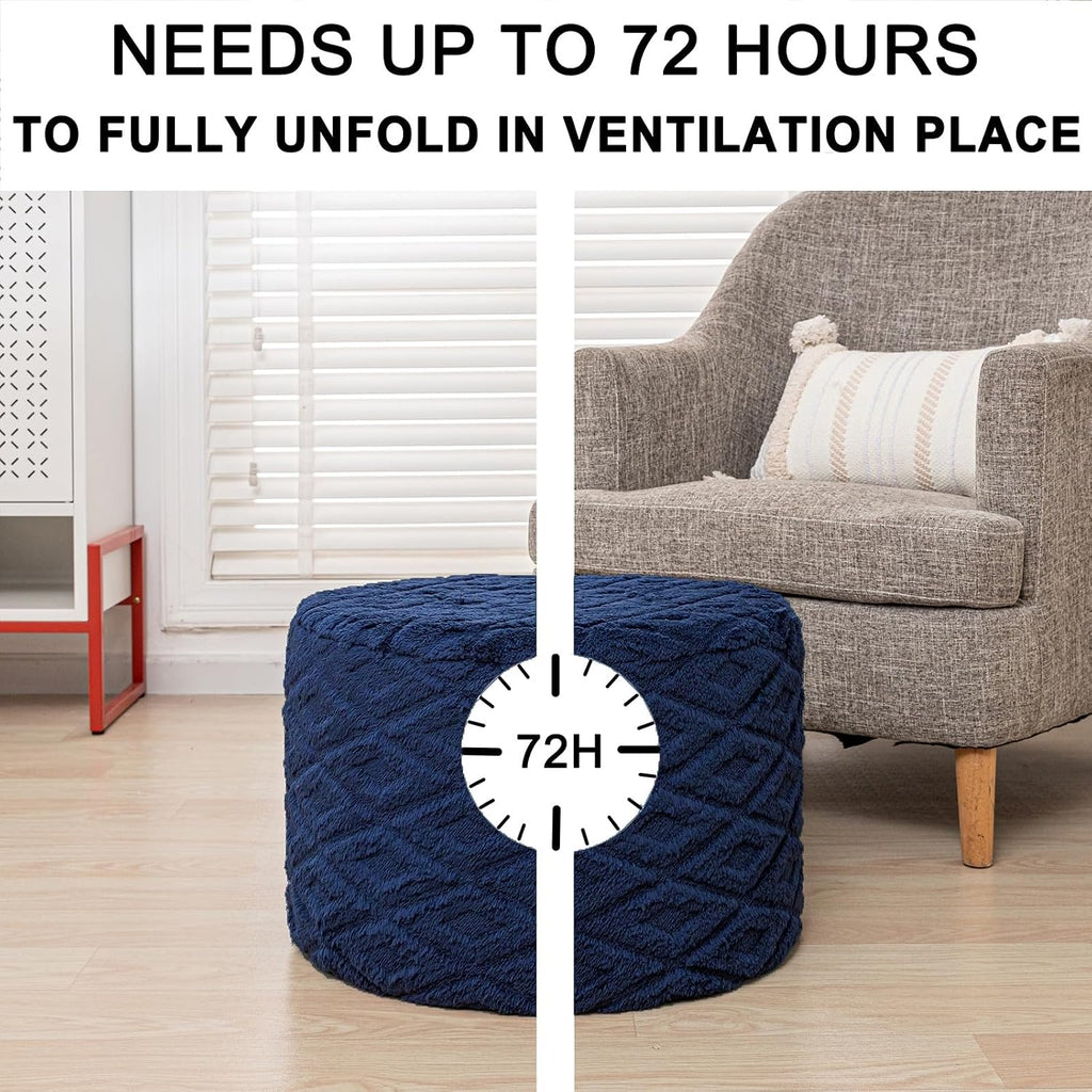 Round Ottoman Pouf, All-in-One Foam Filling Foot Rest 20x14In Navy | Stuffed Floor Pouf,Ottoman Foot Stool for Couch,Stuffed Pouf,Boho Floor Seating,Bean Bag Ottoman for Living Room Bedroom Dorm