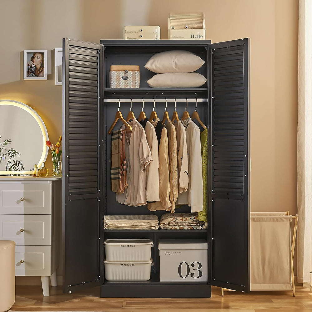 71" Tall Metal Wardrobe Closet with Hanging Rod, Adjustable Shelves | Ex...