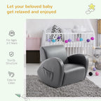 Qaba Kids Sofa Rocking Chair with Side Pocket Toddler Chair Grey | Toddler Armchair, PU Leather, For Children
