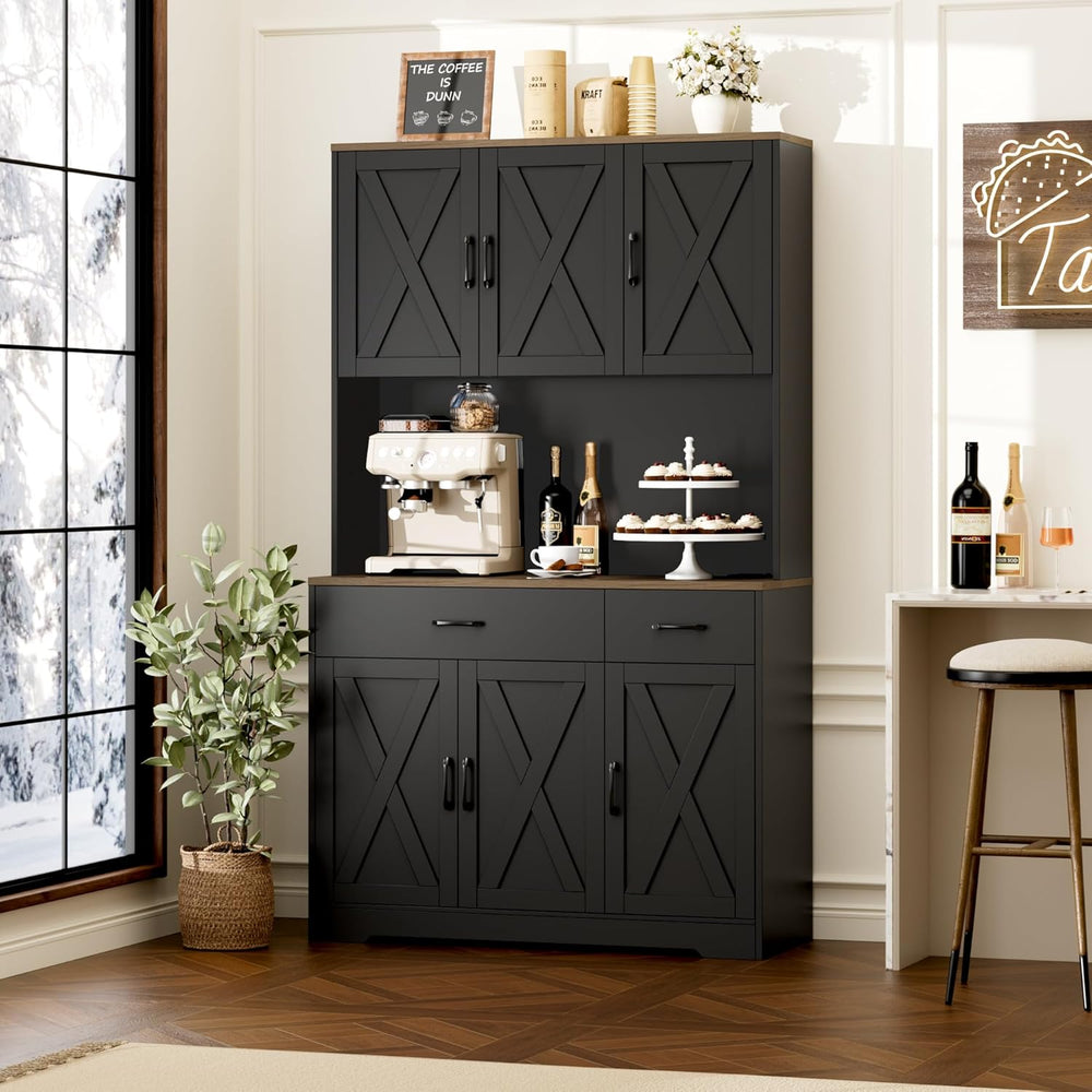 HOSTACK 71"H Kitchen Pantry Storage Cabinet, Farmhouse Hutch Cabinet, Bl...