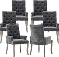 Upholstered Tufted Chenille Dining Chairs with Arms & Nailhead Trim – Solid Wood Frame & Legs, Modern Farmhouse for Dining, Kitchen & Living Room (Set of 6, Gray)