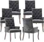 Upholstered Tufted Chenille Dining Chairs with Arms & Nailhead Trim – Solid Wood Frame & Legs, Modern Farmhouse for Dining, Kitchen & Living Room (Set of 6, Gray)