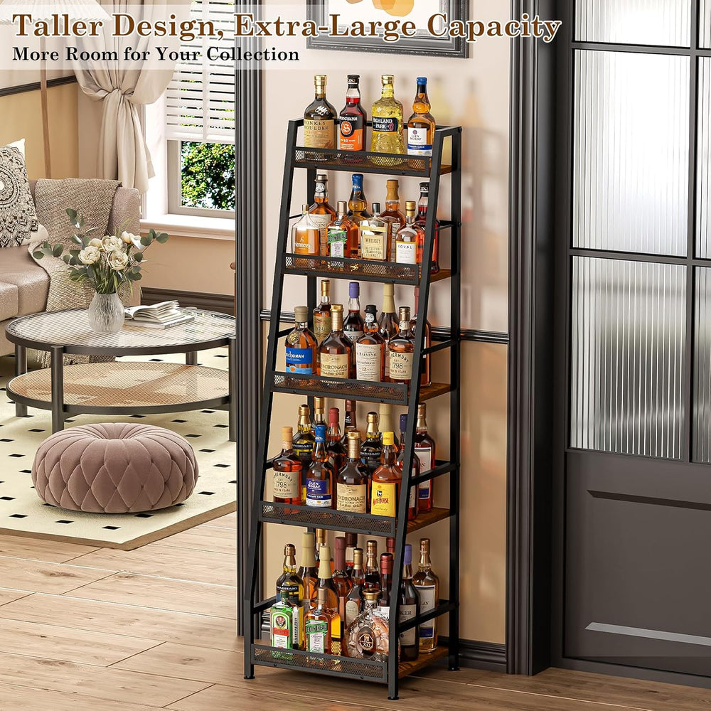 5-Tier Trapezoid Liquor Cabinet for Home Bar,Large-Capacity Liquor Stand | St...