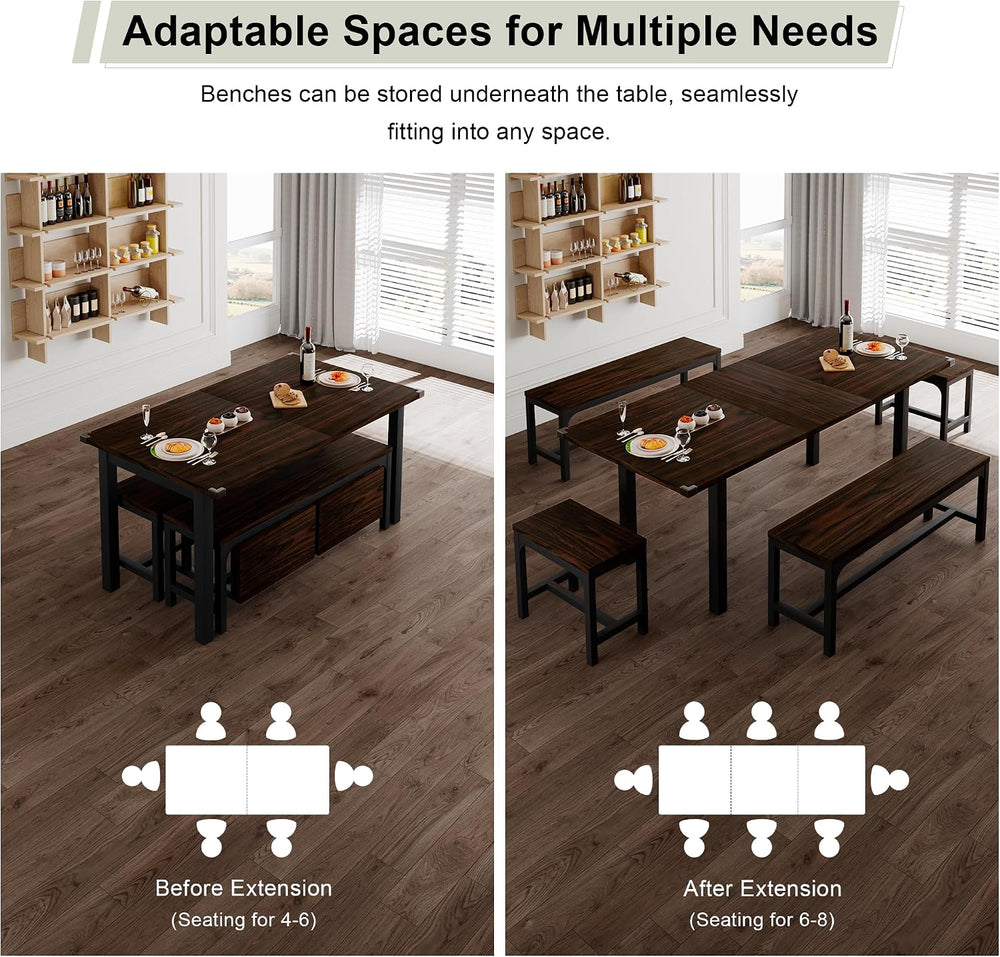 Feonase 5-Piece Dining Table Set for 4-8 People, 63" Extendable Kitchen ...