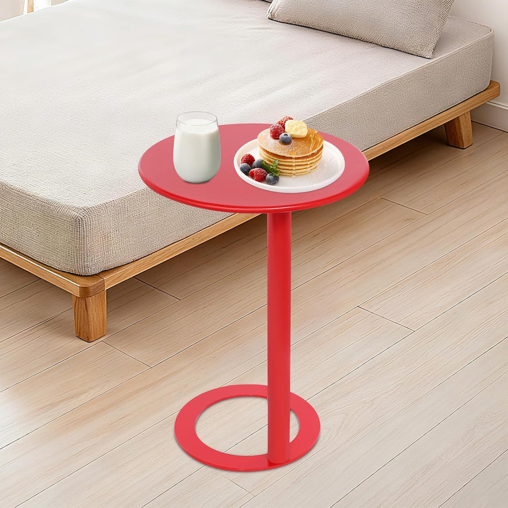 C-Shaped Side Table for Small Spaces - Modern Round End Table Slides Under So...