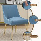 Velvet Dining Chairs Set of 4 Gold Legs,Upholstered Velvet Accent Chairs, Pleated Back Design & Gold Pull Handle, Mid Century Modern Chairs for Dining/Kitchen/Living Room,Light Blue