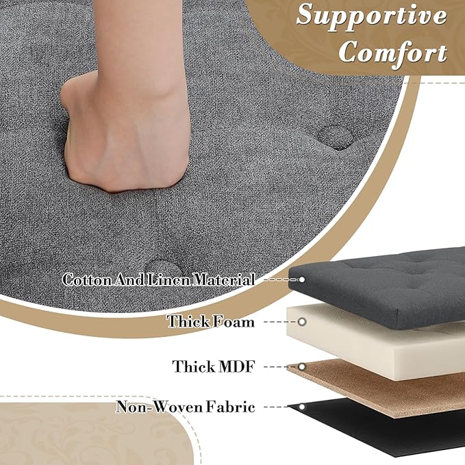 Athena Collection 24.5 Inch Small Ottoman with Storage, Round Linen Fabric Storage Ottoman Foot Rest with Removable Lid, Multipurpose Footstool Footrest for Livingroom, Bedroom, Dorm, Dark Grey