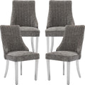 Grey Mid Century Dining Chairs Set of 4, Modern Kitchen & Dining Room Chairs Set of 4, Chenille Fabric Upholstered Kitchen Chairs, Sillas de Comedor, Silver Legs (Gray, 4 Pcs)