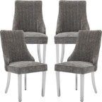 Grey Mid Century Dining Chairs Set of 4, Modern Kitchen & Dining Room Chairs Set of 4, Chenille Fabric Upholstered Kitchen Chairs, Sillas de Comedor, Silver Legs (Gray, 4 Pcs)
