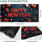 Happy New Year Gaming Mouse Pad 35.4"x15.7"Desk Mat Anti-Slip Rubber Base & Durable Stitched Edges for Gamers Smooth Mouse Writing Surface for Desk Office/Home