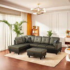 L Shaped Sectional Sofa with Ottoman, Color Blocking Flannel Leather Right Facing Modern Couches for Living Room, Bedroom, Office, Taupe