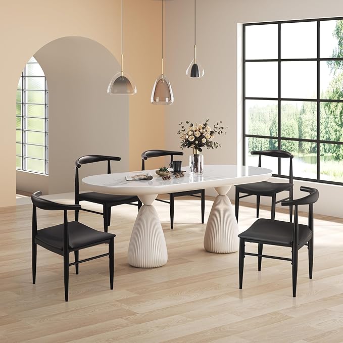 Yaheetech Dining Chairs Set of 4 Mid Century Modern Leather Dining Room Chairs with Armless Backrest & Metal Legs for Kitchen, Living Room, Black