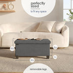 STORAGEBUD Storage Ottoman Bench with Bins, 30-in Storage Bench for Bedroom End of Bed, Folding Foot Rest Ottoman for Living Room Max 660lbs, Fabric Ottomans, Grey
