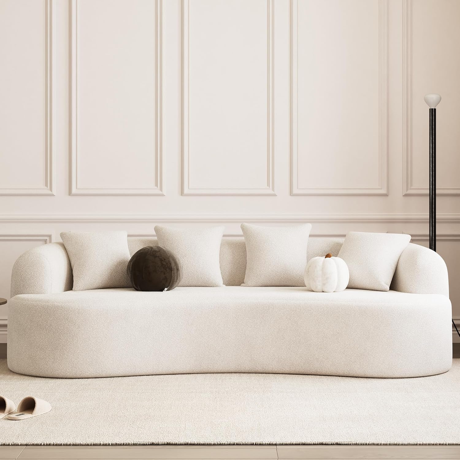 ONEMMLION 107" Modern Curved Sofas for Living Room, Cream White | Chenille Oversized Plush 4-Seater Boucle Cloud Couch with Extra-Deep Seating for Small Spaces, Apartment
