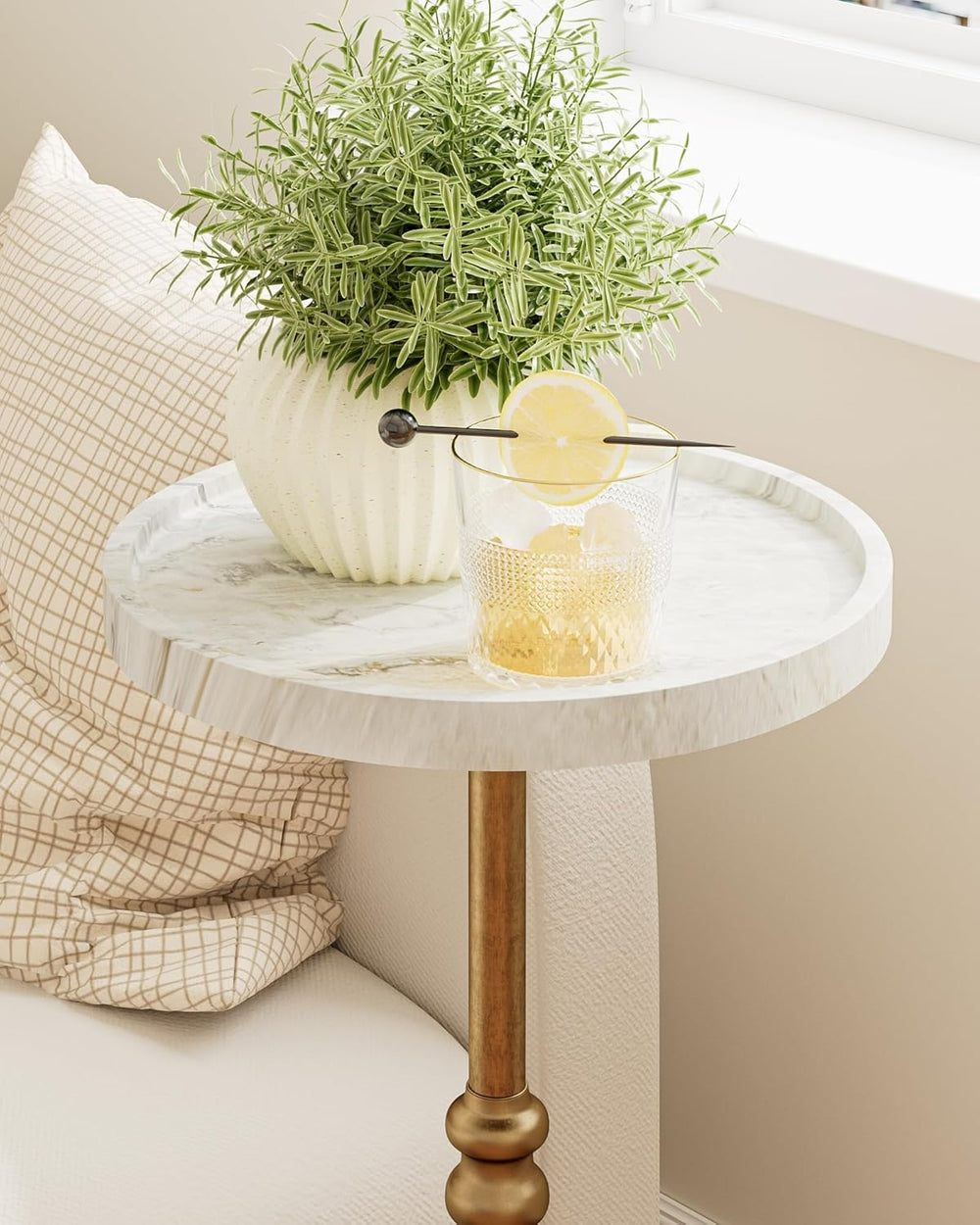 Brass Distressed Iron Round Pedestal End Table, 25 Inch Vintage Martini Cockt...