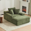 66" Oversized Chaise Lounge Sofa Chair Indoor, Modern Corduroy Single Sleeper Couch Chair with 3 Soft Pillows＆Cup Holder, Boneless Cloud Couch Single Seat Sofa Bed for Living Room Office (Green)